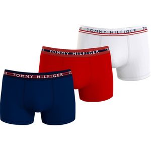 Tommy Hilfiger trunk (3-pack), heren boxers normale lengte, rood, wit en blauw -  Maat: L