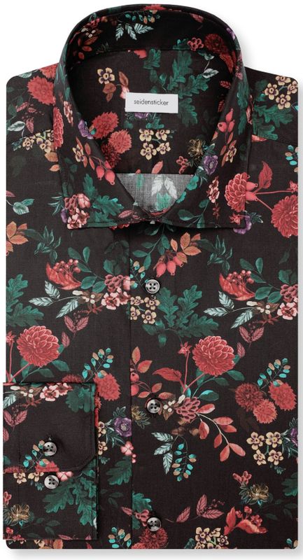 Seidensticker - Businessoverhemd - Grijs - Slim 1/1 Kentkraag - Bloemen