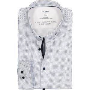 OLYMP No. 6 super slim fit overhemd 24/7, wit met blauw dessin tricot 42