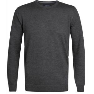 Profuomo slim fit trui wol, heren pullover O-hals, antraciet grijs -  Maat: XL