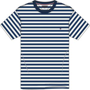 Tommy Hilfiger Slub Cotton Stripe Tee, heren T-shirt korte mouw O-hals, blauw-wit gestreept