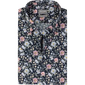 OLYMP comfort fit overhemd, korte mouw, popeline, marine blauw dessin