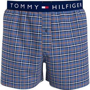 Tommy Hilfiger woven boxer (1-pack), heren boxers wijd katoen, blauw, oranje en wit geruit -  Maat: L