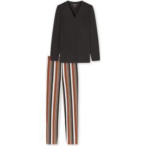 SCHIESSER Comfort Nightwear pyjamaset, dames pyjama lang biologisch katoen V-hals antraciet