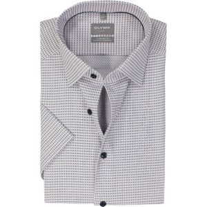 OLYMP comfort fit overhemd, korte mouw, structuur, roze met blauw en wit mini dessin