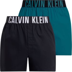Calvin Klein Woven Boxers (2-pack), heren boxers wijd katoen, zwart, zeegroen -  Maat: M