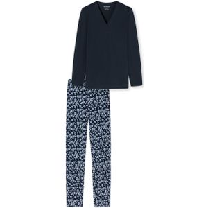SCHIESSER Comfort Nightwear pyjamaset, dames pyjama lang biologisch katoen V-hals nachtblauw
