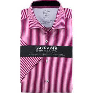 OLYMP 24/7 Level 5 body fit overhemd, korte mouw, tricot, fuchsia gestreept