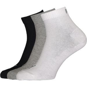 Puma Unisex Quarter Plain (3-pack), unisex hoge enkelsokken, wit, grijs en zwart -  Maat: 35-38
