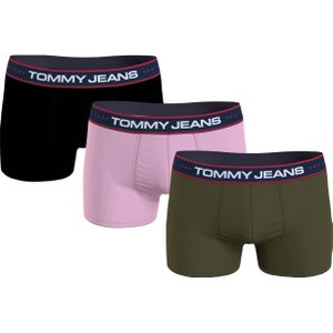 Tommy Hilfiger Jeans heren boxers normale lengte (3-pack), trunk, zwart, roze, olijfgroen -  Maat: L