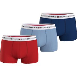 Tommy Hilfiger trunk (3-pack), heren boxers normale lengte, blauw, lichtblauw, rood -  Maat: S