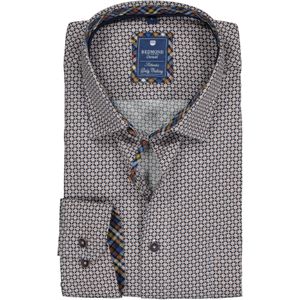 3 voor 99 | Redmond regular fit overhemd, poplin, wit met blauw en bruin dessin (contrast)
