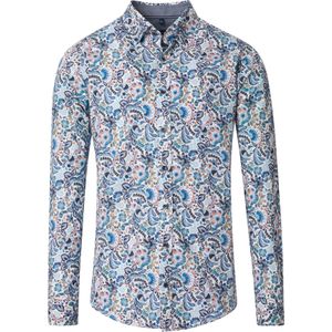 CASA MODA Sport comfort fit overhemd, popeline, wit met blauw, beige en groen dessin