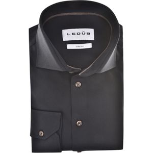 Ledub modern fit overhemd, popeline, zwart