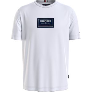 Tommy Hilfiger Label Hd Print Tee, heren T-shirt korte mouw O-hals, wit -  Maat: S