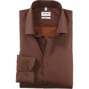 OLYMP Level 5 body fit overhemd, satijnbinding, caramel