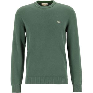 Lacoste trui katoen O-hals, gebreide heren trui, tuin groen