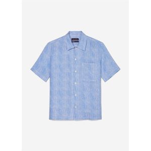 Marc O'Polo regular fit heren overhemd, korte mouw, structuur, azuurblauw gestreept 39/40