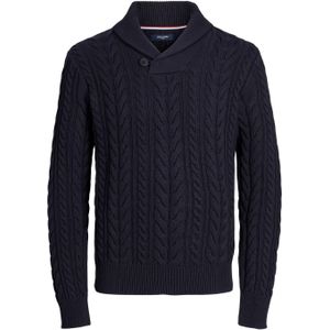 JACK & JONES Ted knit shawl neck slim fit, heren pullover katoenmengsel met kraag, donkerblauw -  Maat: XL