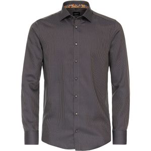 VENTI - Overhemd - Bruin - Modern Fit - Mouwlengte 72 cm - Strijkvriendelijk