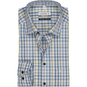 MARVELIS comfort fit overhemd, popeline, wit, blauw, beige en geel geruit