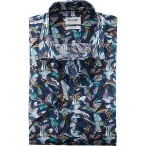 OLYMP Level 5 body fit overhemd, korte mouw, popeline, marineblauw dessin