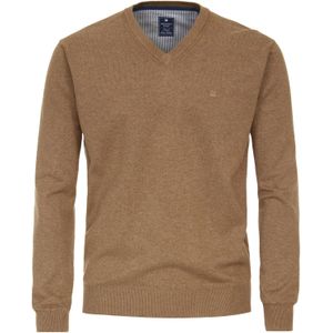 Redmond heren trui katoen, V-hals, camel (middeldik)