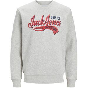 JACK & JONES Logo sweat crew neck regular fit, heren sweatshirt katoenmengsel met O-hals, wit melange