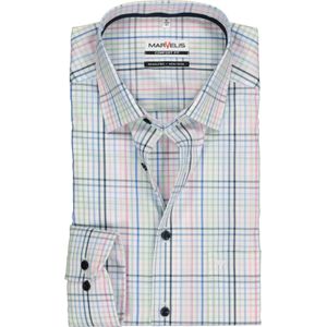 MARVELIS comfort fit overhemd, wit, roze, blauw en groen geruit (contrast) 45