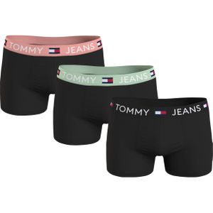 Tommy Hilfiger trunk (3-pack), heren boxers normale lengte, zwart met gekleurde tailleband -  Maat: XL