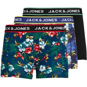 JACK & JONES Jacflower trunks (3-pack), heren boxers normale lengte, zwart, rood en blauw -  Maat: XS