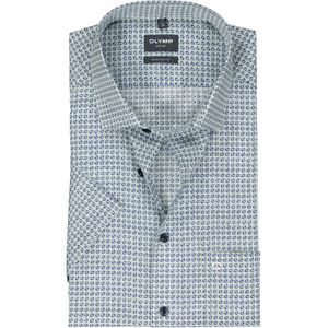 OLYMP modern fit overhemd, korte mouw, popeline, wit met blauw en groen dessin 39