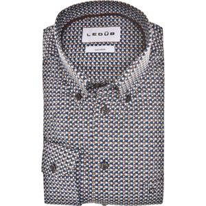 Ledub modern fit overhemd, mouwlengte 72 cm, popeline, blauw met beige en wit dessin