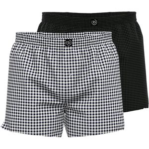 BUGATTI heren boxershorts geweven wijd model met gulp (2-pack), zwart geruit -  Maat: L