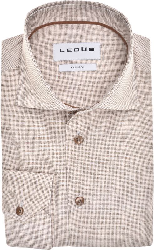 Ledub modern fit overhemd, mouwlengte 72 cm, popeline, donkerbruin dessin