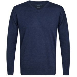 Profuomo slim fit trui wol, heren pullover V-hals, indigo blauw -  Maat: XXL