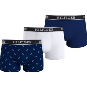 Tommy Hilfiger trunk (3-pack), heren boxers normale lengte, blauw, print, wit -  Maat: XXL