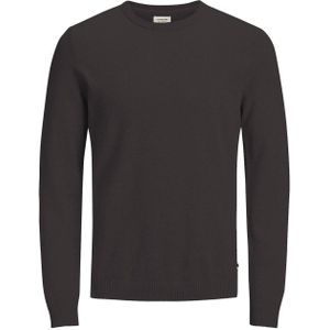 JACK & JONES Basic knit crew neck slim fit - heren pullover katoen met O-hals - donkerbruin