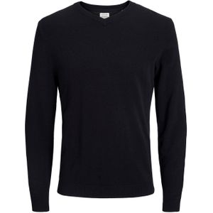 JACK & JONES Basic knit v-neck slim fit, heren pullover katoen met V-hals, zwart -  Maat: XS