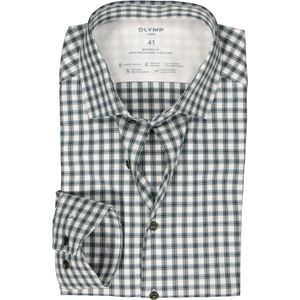 OLYMP 24/7 modern fit overhemd, twill, wit met blauw en olijfgroen geruit 43