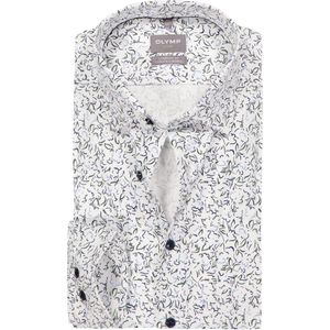 OLYMP 24/7 Luxor comfort fit overhemd, dobby, wit met blauw en groen dessin