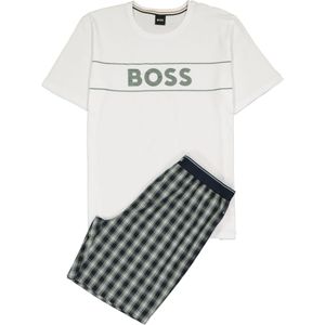 BOSS Relax Short Set, heren shortama set, groen met wit geruit -  Maat: M