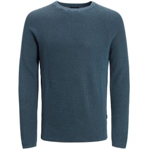 JACK & JONES Matt knit crew neck slim fit, heren pullover katoen met O-hals, middenblauw