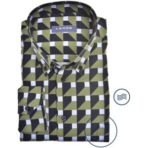 Ledub modern fit overhemd, donkergroen dessin
