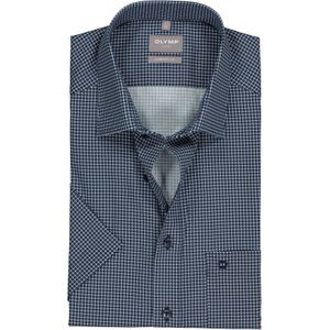 OLYMP comfort fit overhemd, korte mouw, popeline, donker- en lichtblauw met wit dessin 46