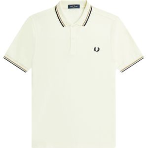 Fred Perry M3600 polo twin tipped shirt, pique, Ecru / Warm Stone / Navy -  Maat: L