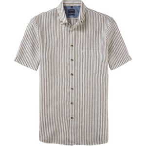 OLYMP Casual modern fit overhemd, korte mouw, structuur, olijfgroen gestreept 37/38