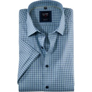 OLYMP Level 5 body fit overhemd, korte mouw, popeline, groen geruit