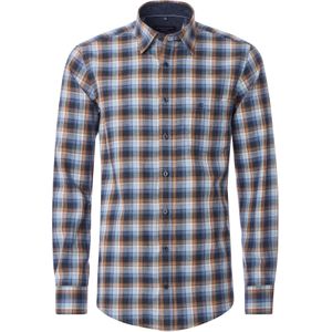 CASA MODA - Sport Casual Fit Overhemd - Blauw met Bruin Geruit - Strijkvriendelijk