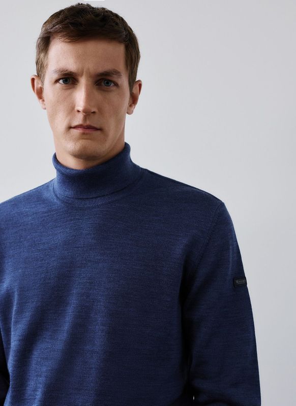 MAERZ Classic Fit heren coltrui wol, middenblauw